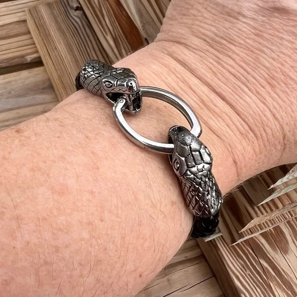 Python Braided Leather Rope Cuff! NEW! - Picture 2 of 16